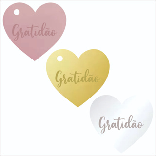 50x Kit tag Aplique Gratidão Tag Coração Acrílico Espelhado Dourado Prata Rose em Oferta na Shopee