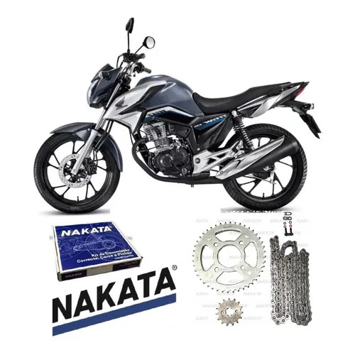 Kit Relação Tração Transmissão Honda CG 160 Titan Cargo Start com rententor - Nakata TM10185R