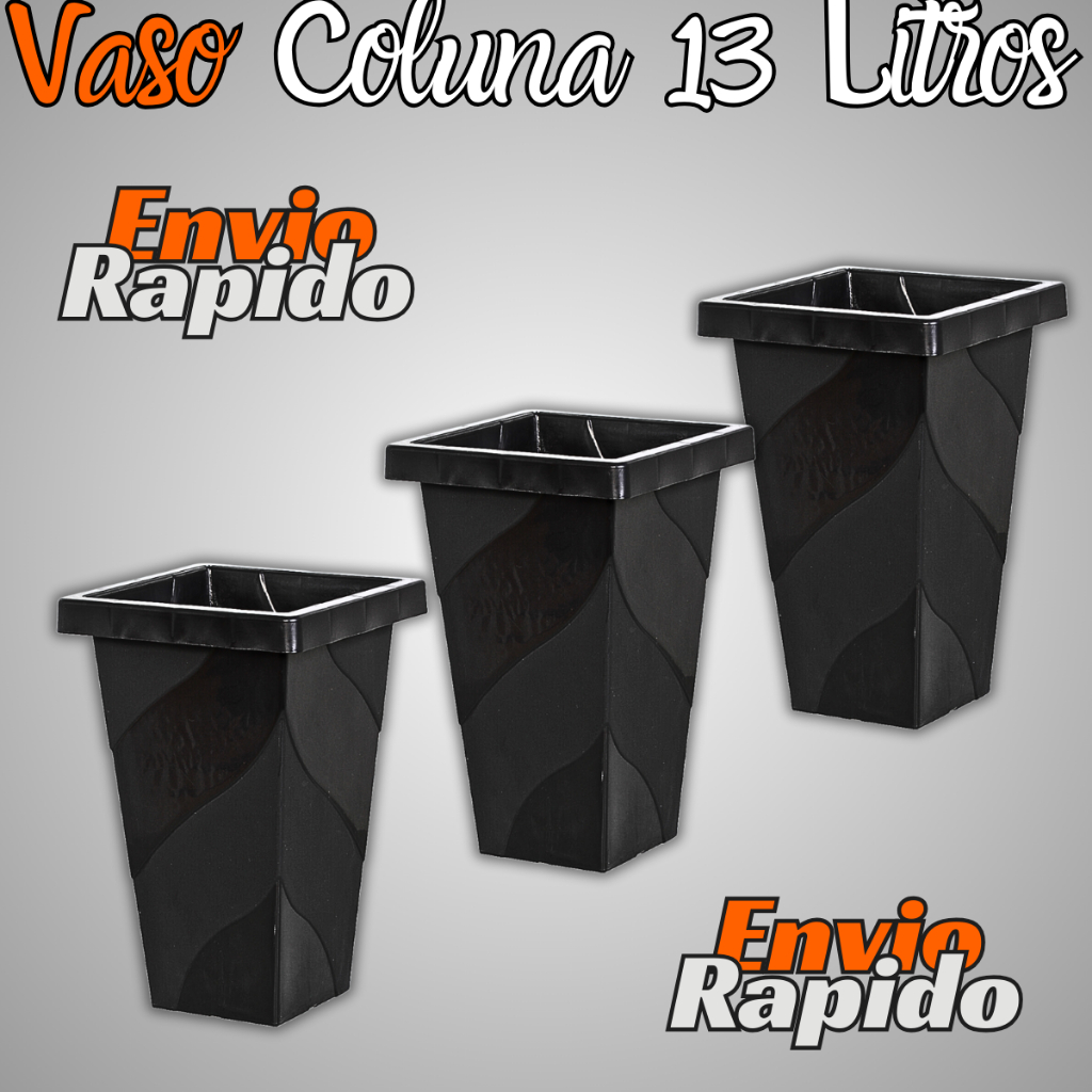 Kit 3 X Vasos Decorativo Coluna 13 Litros Quadrado Plástico Resistente Flores Folhagens Hortaliças Ervas Aromáticas em Oferta na Shopee