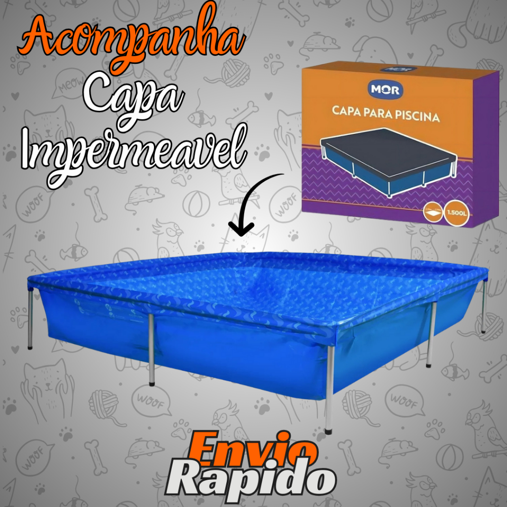 Piscina de 1500 Litros com Capa Botafogo Estrutural Retangular Para Quintal Jardim Churrasqueira