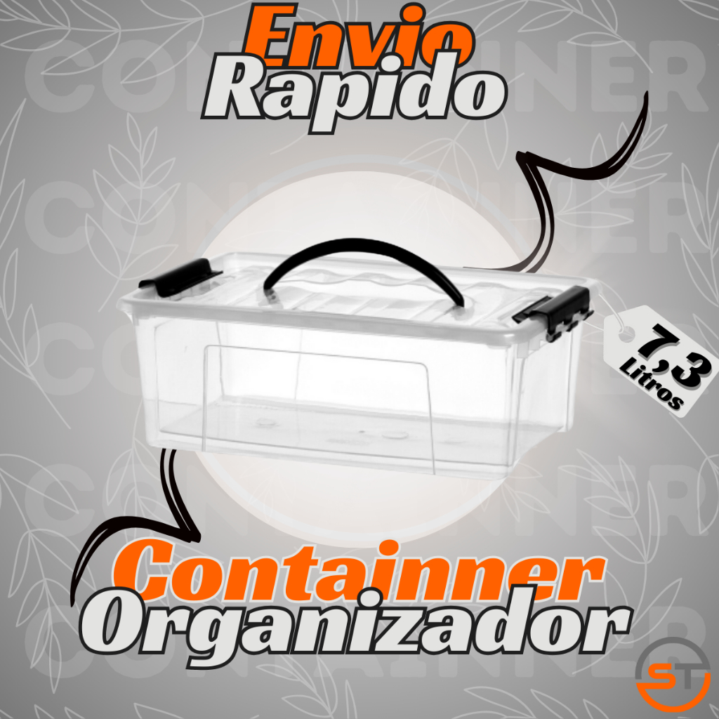 Caixa Organizador Transparente Container 7,3 Litros Cesto Multiuso Plástico Acrílico C Tampa Trava Alça Maleta Maquiagem