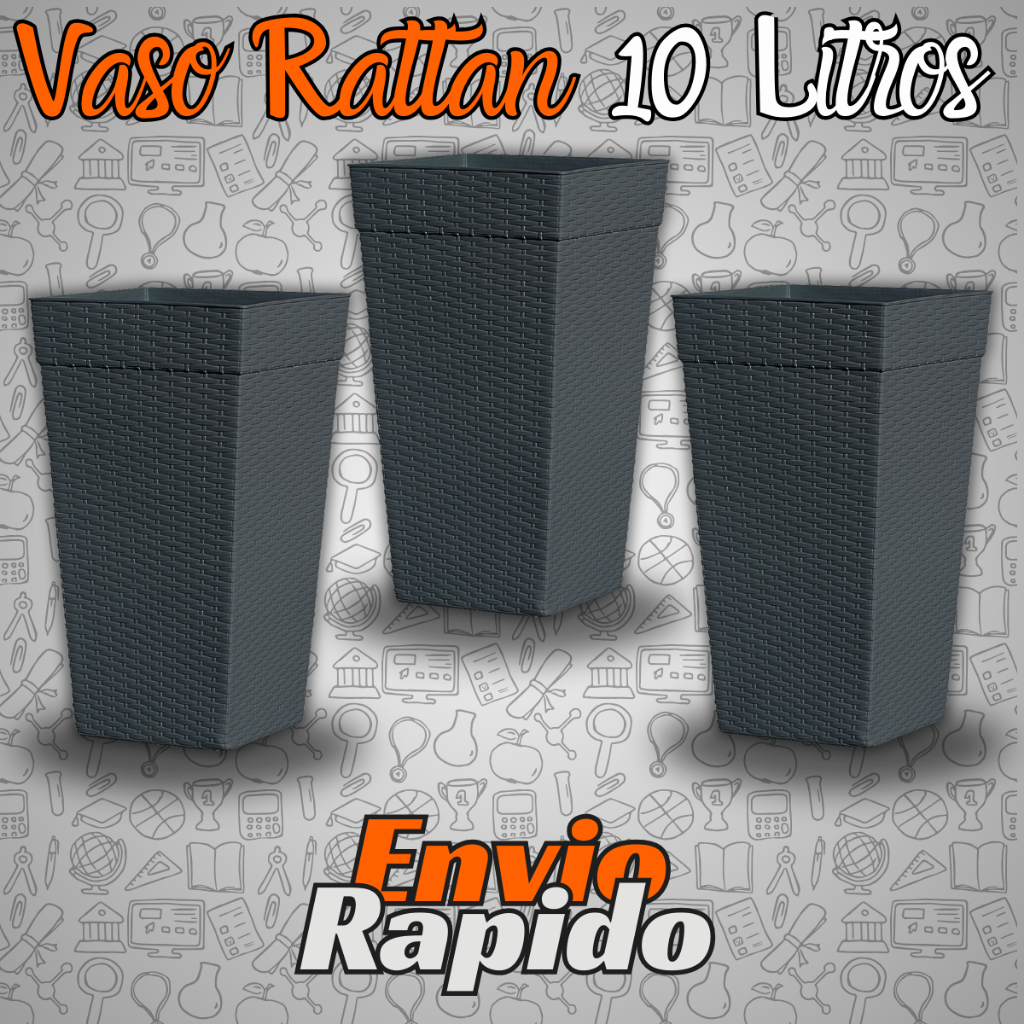 Kit 3 Vaso Decorativo Quadrado Coluna Rattan 10 Litros Plástico Resistente Planta Flores Floreira