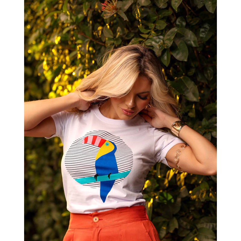 T SHIRT ALGODÃO BLUSA TUCANO TROPICAL BLUSINHA BABYLOOK LANÇAMENTO SUPER DELICADA CONFORTÁVEL