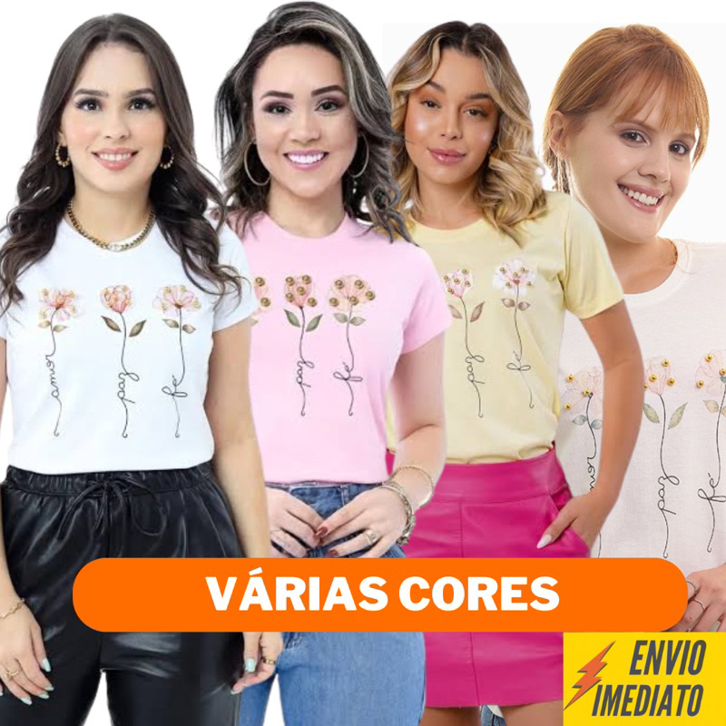 T Shirt Feminina De Algodão Flores Pérolas Blusinha Com Pérolas Blusa Feminina Babylook Exclusiva em Oferta na Shopee