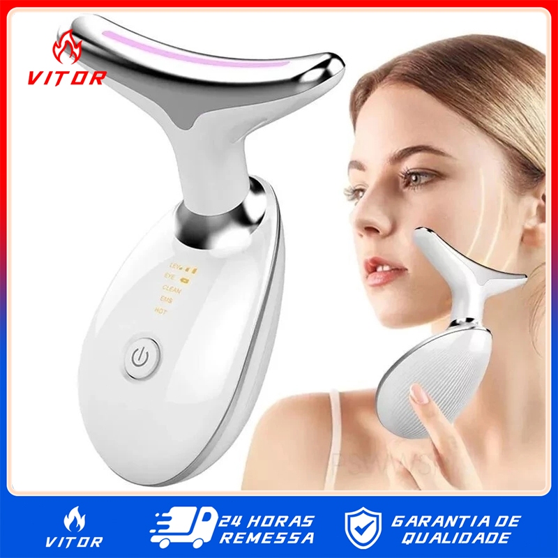 Portátil Beleza Pele Firmeza Pescoço Led Vibração Fóton Levanta A Anti-Rugas Remover Massageador