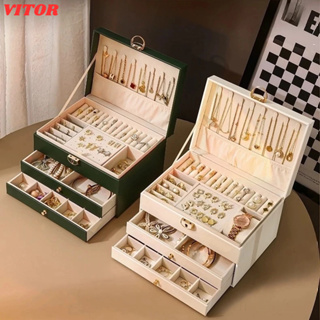 Caixa de Joias de 3 Camadas Armazenamento de Joias de Couro Preto Fashion para Quarto VITOR em Oferta na Shopee