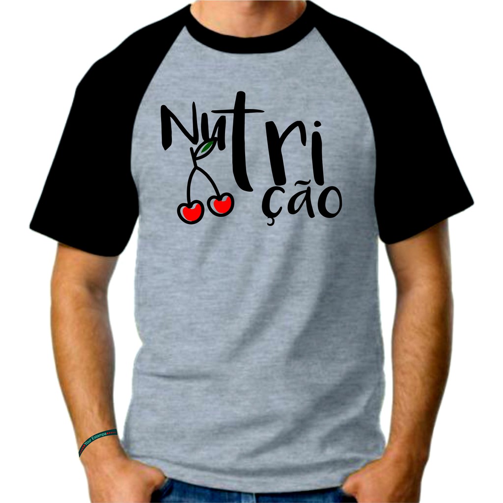 Camiseta Raglan Mescla Adulto Masculina, Amo nutrição