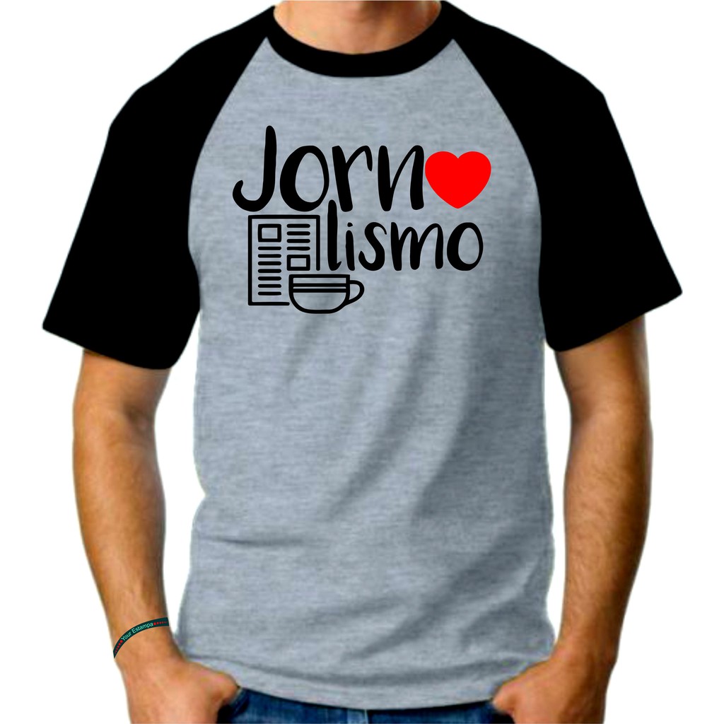 Camiseta Raglan Mescla Adulto Masculina, Amo Jornalismo