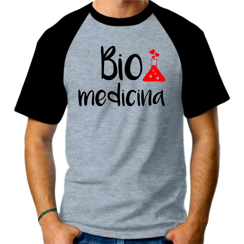 Camiseta Mescla Raglan Adulto Masculina, Amo Biomedicina