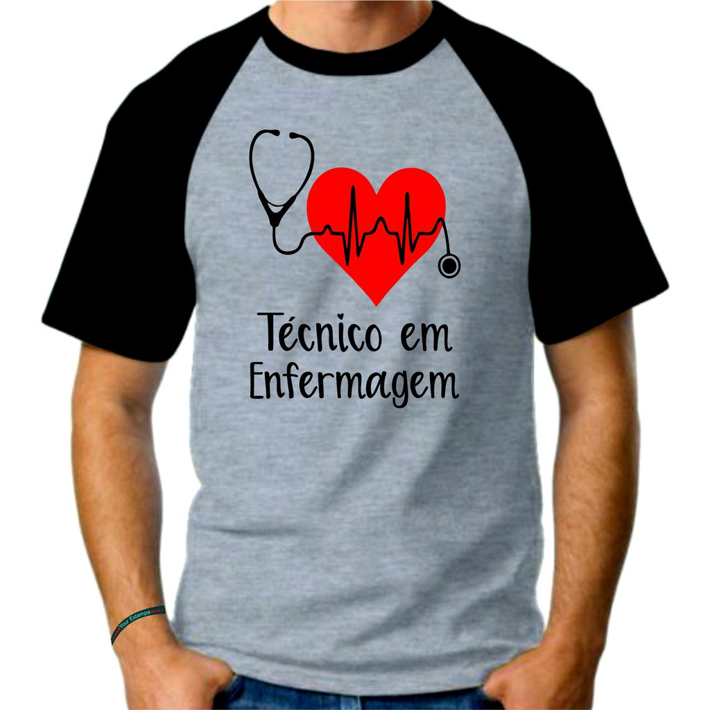 Camiseta Mescla Raglan Adulto Masculina, Técnico Em Enfermagem