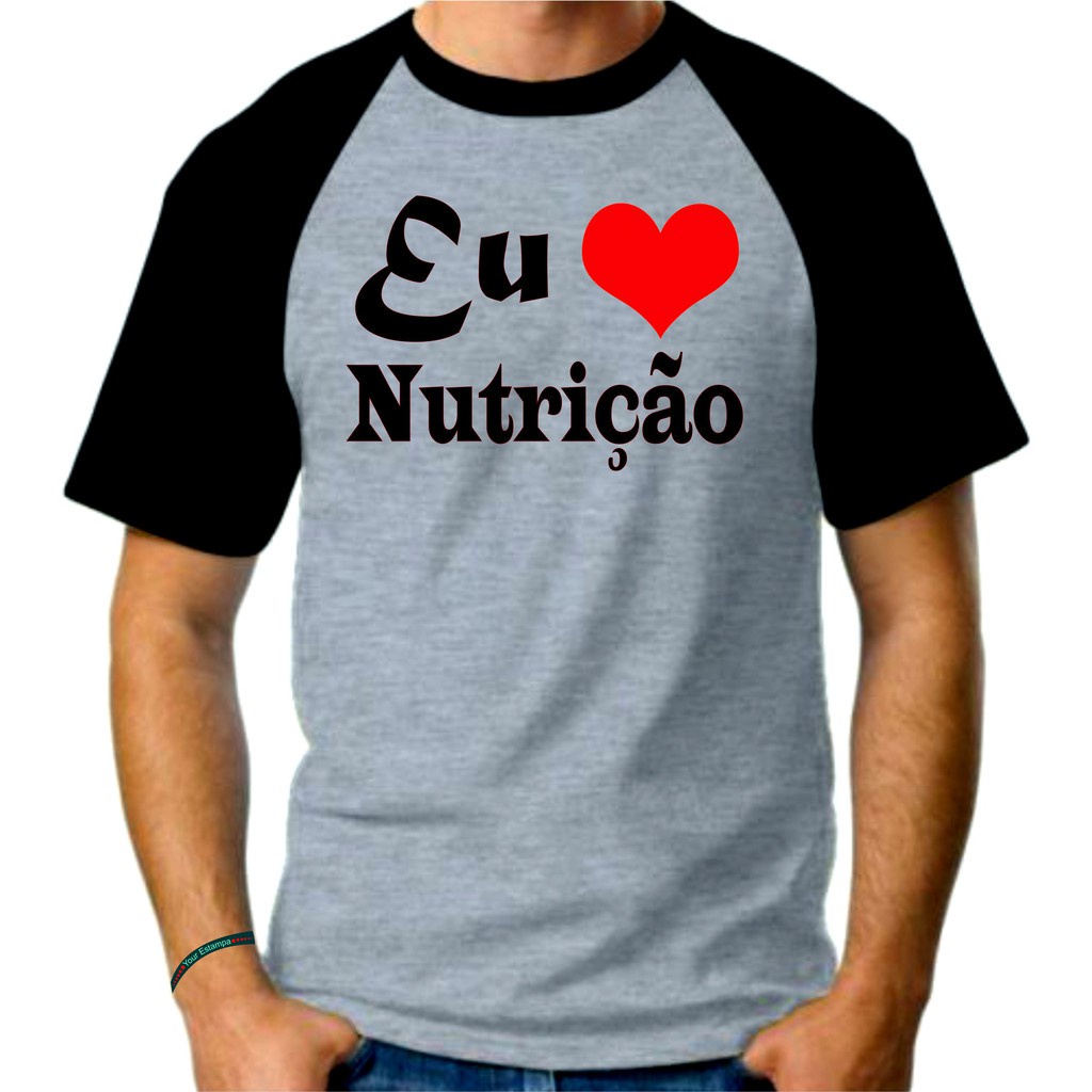 Camiseta Mescla Raglan Adulto Masculina, Eu Amo Nutrição