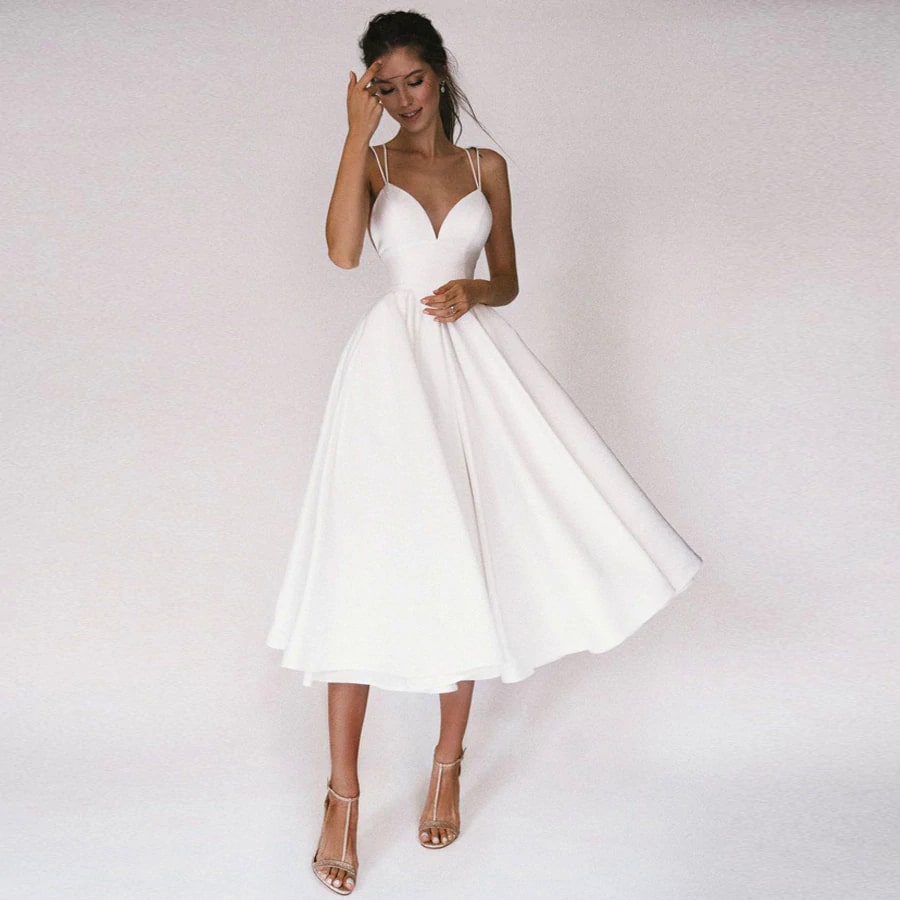 Vestido de Noiva De Cetim Bucol Modelo Civil Lavinia
