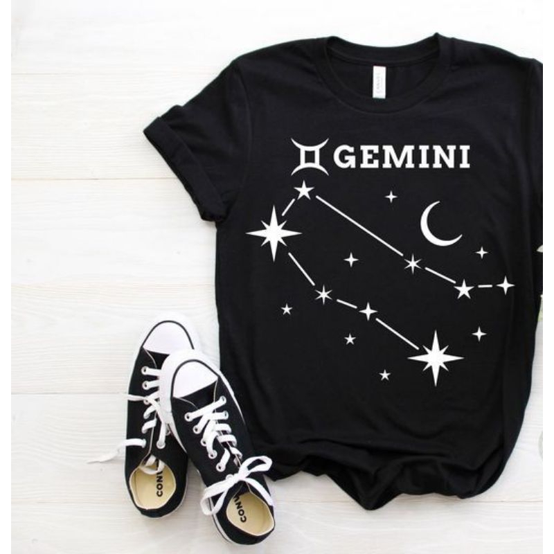 Imagem Signo Gêmeos zodíaco Baby Look Camiseta Feminina algodão t-shirt Tumblr streetwear