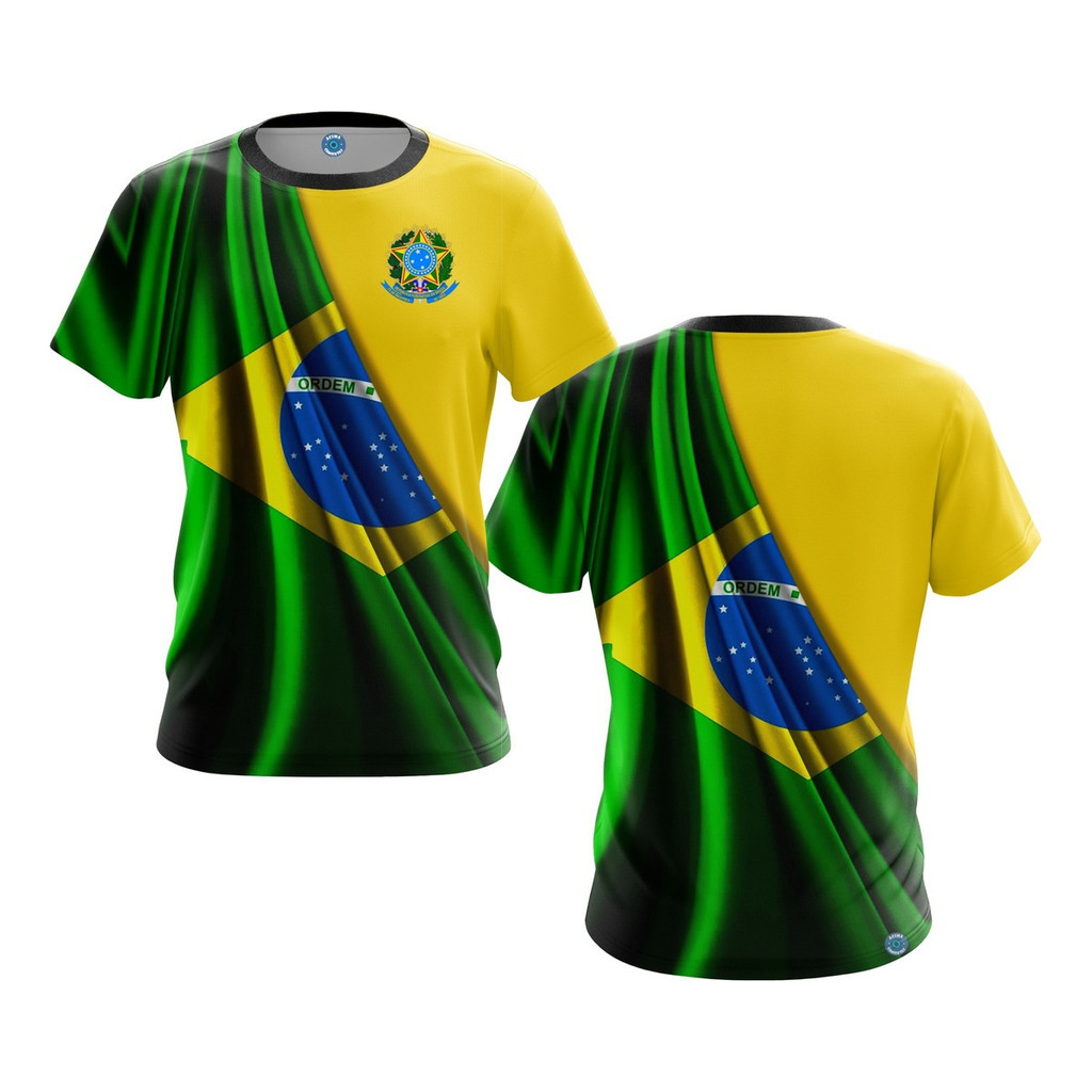 Camisetas Camisa Unissex Brasão Bandeira Brasil Ombro Nação