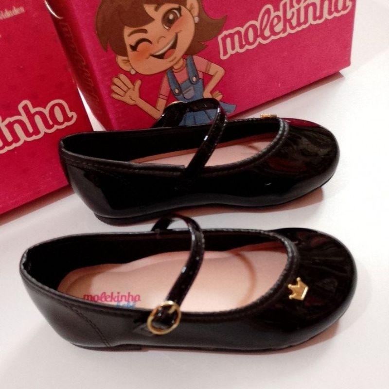Sapatilha Infantil Menina Bebê Molekinha Preta Verniz