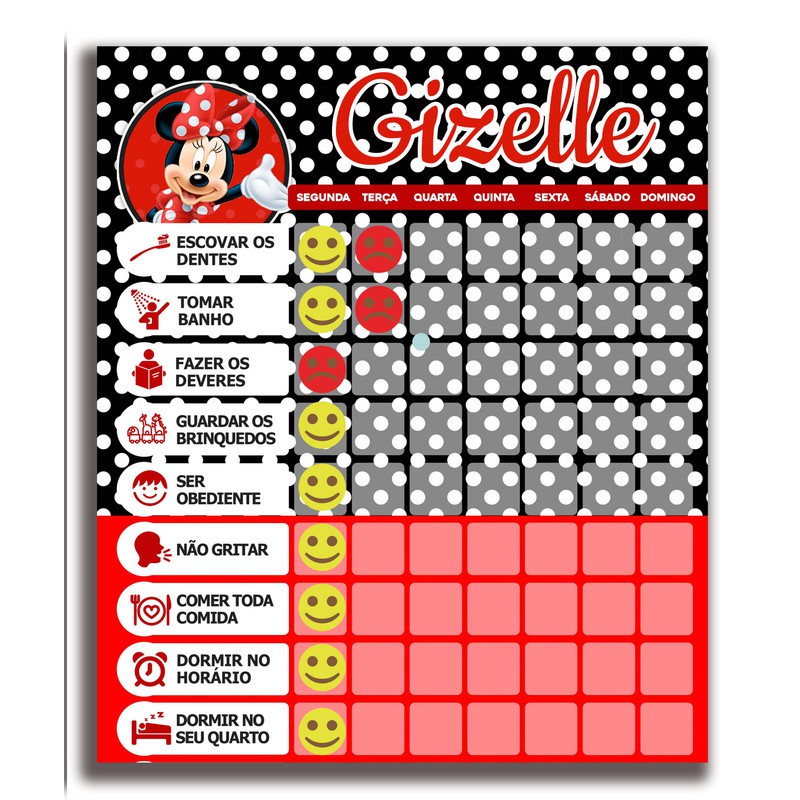 Quadro de incentivo de obediencia para criança baby Minnie