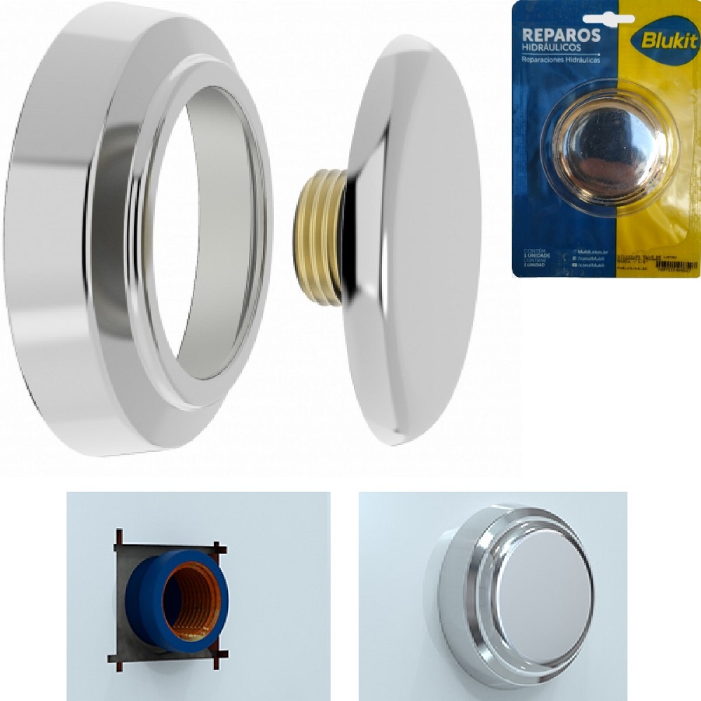 Acabamento Plug Latão Com Canopla Cromada Rosca 1/2 Blukit em Oferta na Shopee