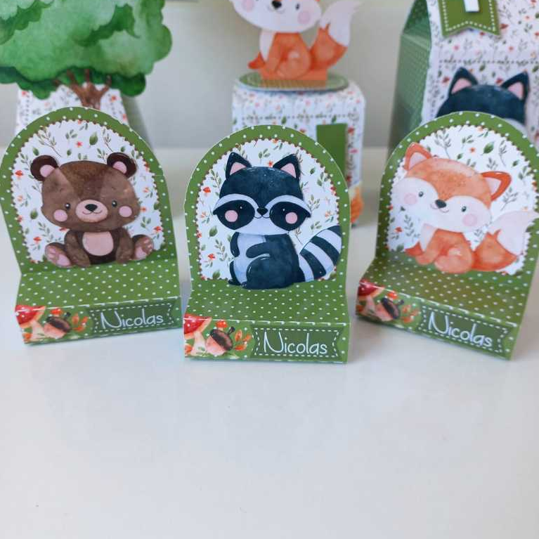 20 Porta Bis duplo - Lembrancinha personalizada Bosque Floresta menino - Aniversário infantil e caixas temáticas