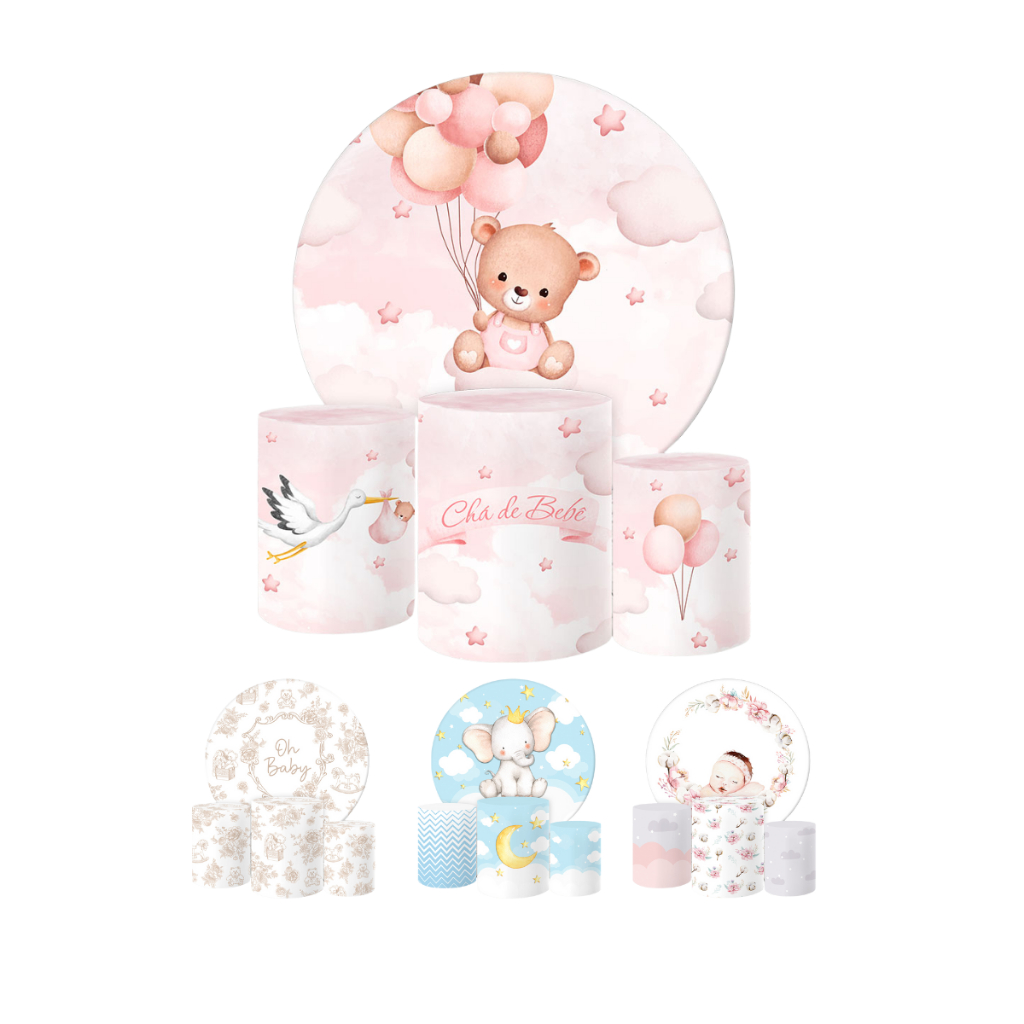 Painel Redondo e Capas Tecido Sublimado 3D Chá de Bebê em Oferta na Shopee