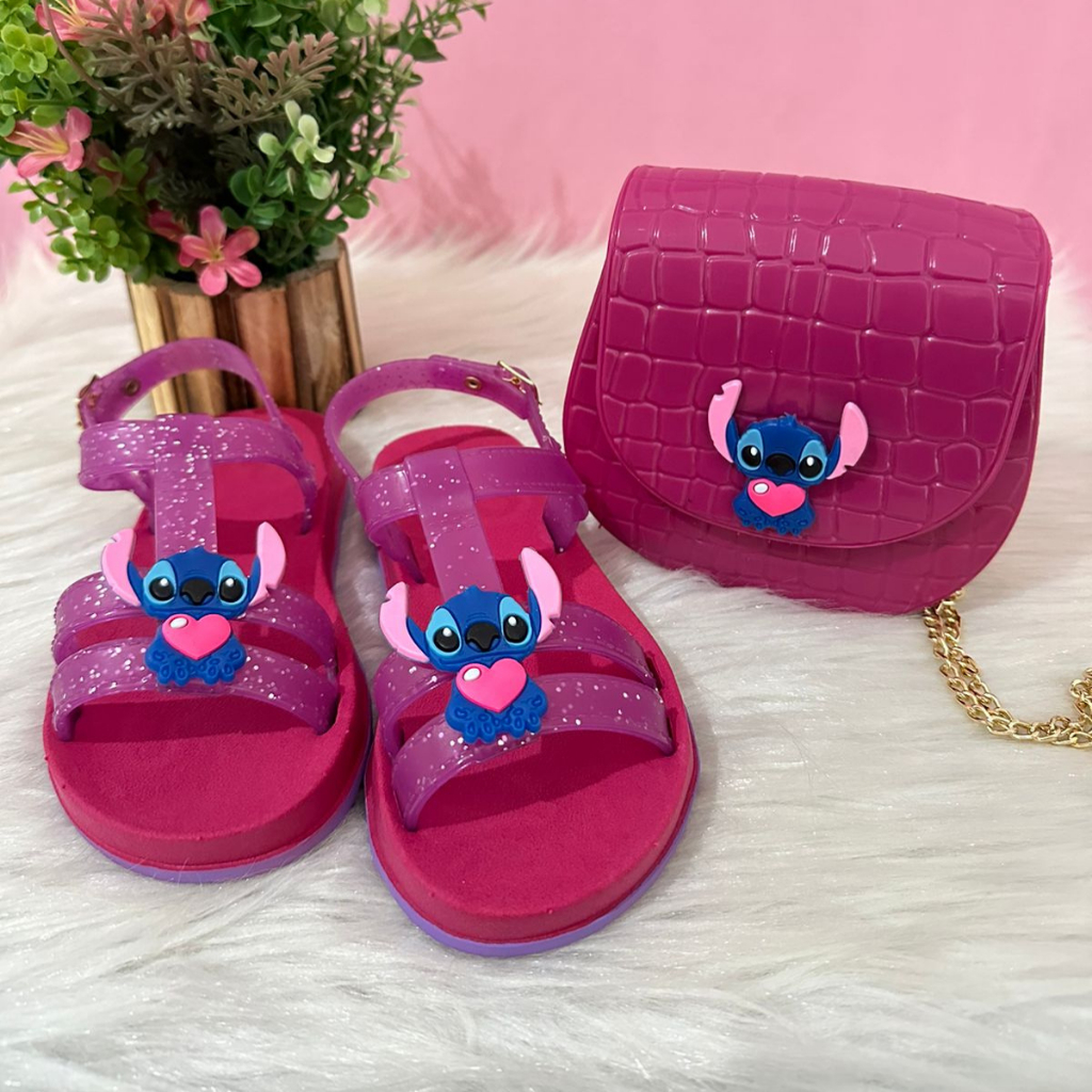 Kit Sandália e Bolsa Feminina Lilo e Stitch Antiderrapante Dia a Dia