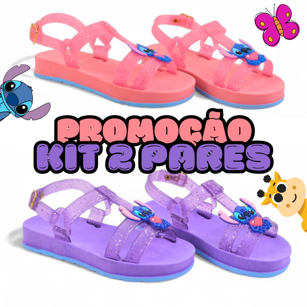Kit 2 Pares Sandálias Stitch Infantil Feminina Estilo e Segurança para Brincadeiras em Oferta na Shopee