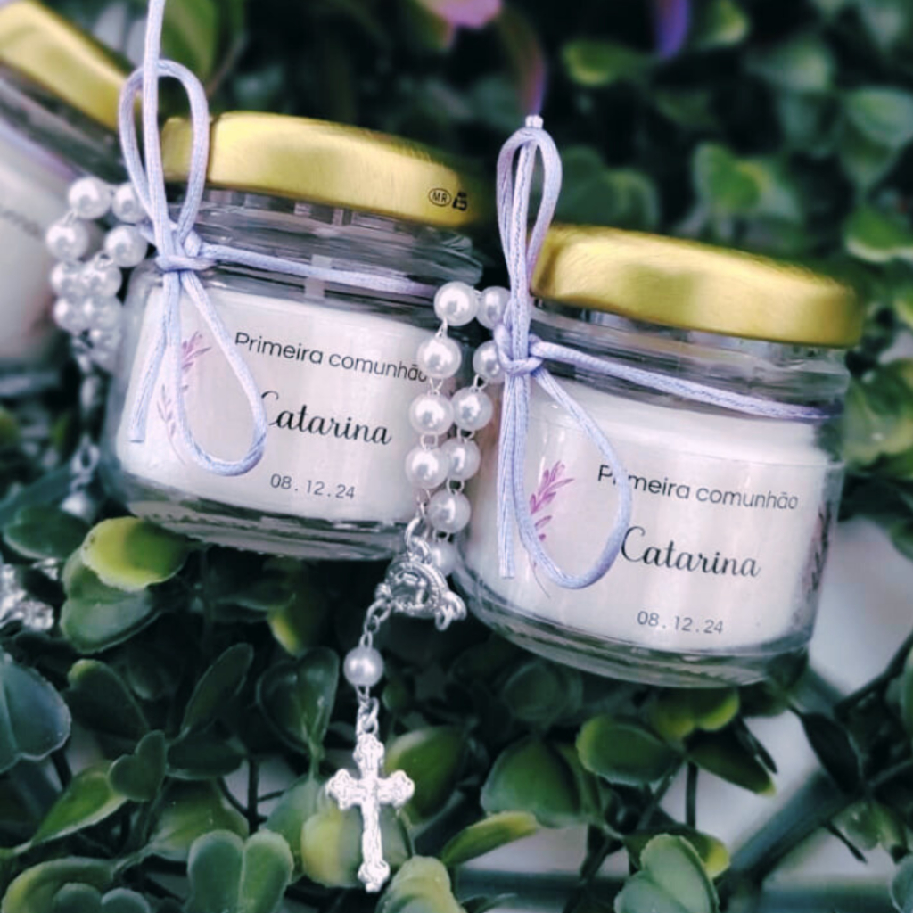 9 Lembrancinha com Mini Terço e Velas Perfumadas para Consagração