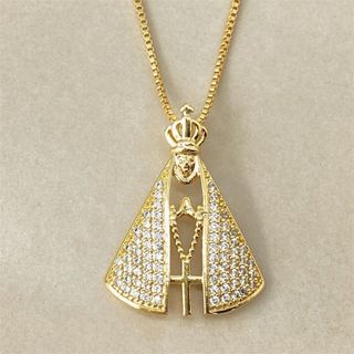 Colar Nossa Senhora Cravejado Banhado a Ouro 18k