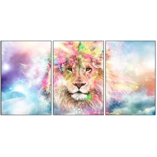 Imagem Quadros Decorativo Leão Branco Espiritual 3 Peças Lindo N4 Move = 163