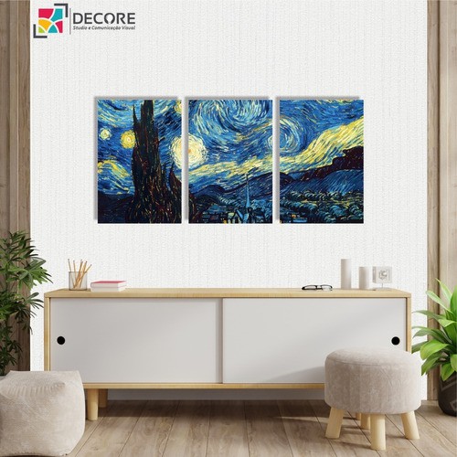 Kit Quadros Decorativos Pintura Van Gogh 3 Peças 40x60 Mdf Top 5 Move = 14