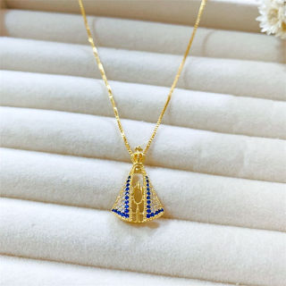 Colar Nossa Senhora Zircônia Azul Banhado a Ouro 18k em Oferta na Shopee