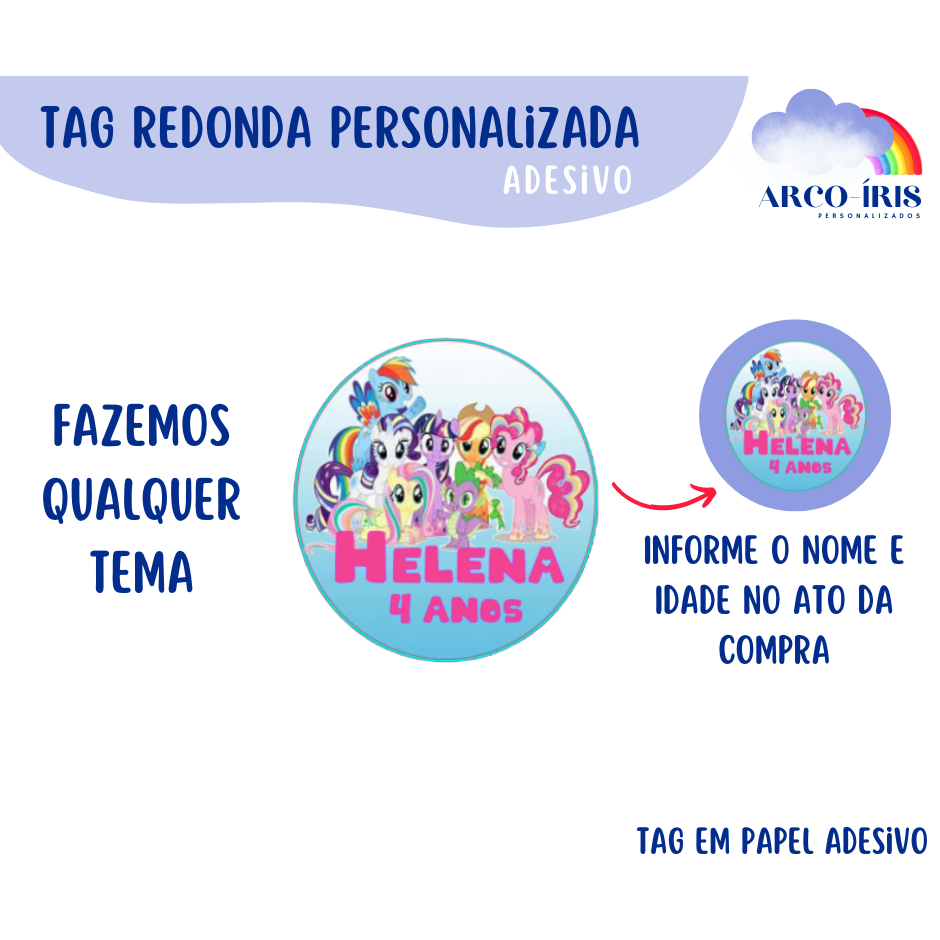 Tag Personalizada Redonda Adesivo - Qualquer Tema - Lembrancinha - Decoração Festa Aniversário
