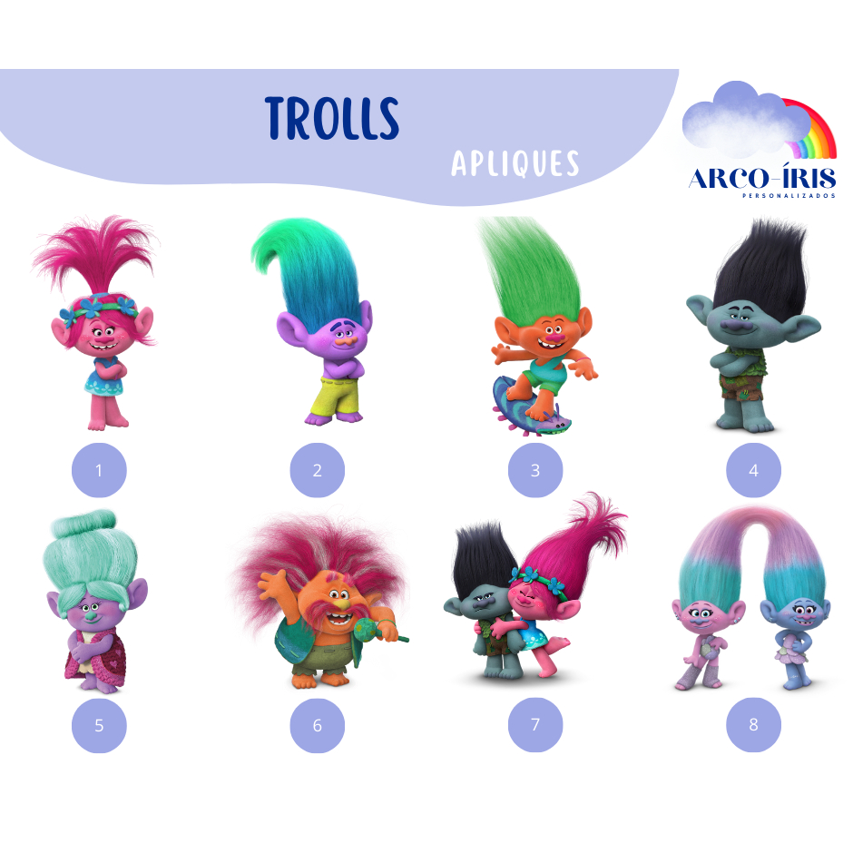Aplique Recortado Trolls Festa Infantil Tubete e Lembrancinhas