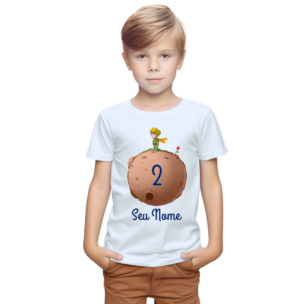 Camiseta O Pequeno Príncipe Planeta Camisa Personalizada Blusa Infantil e Juvenil