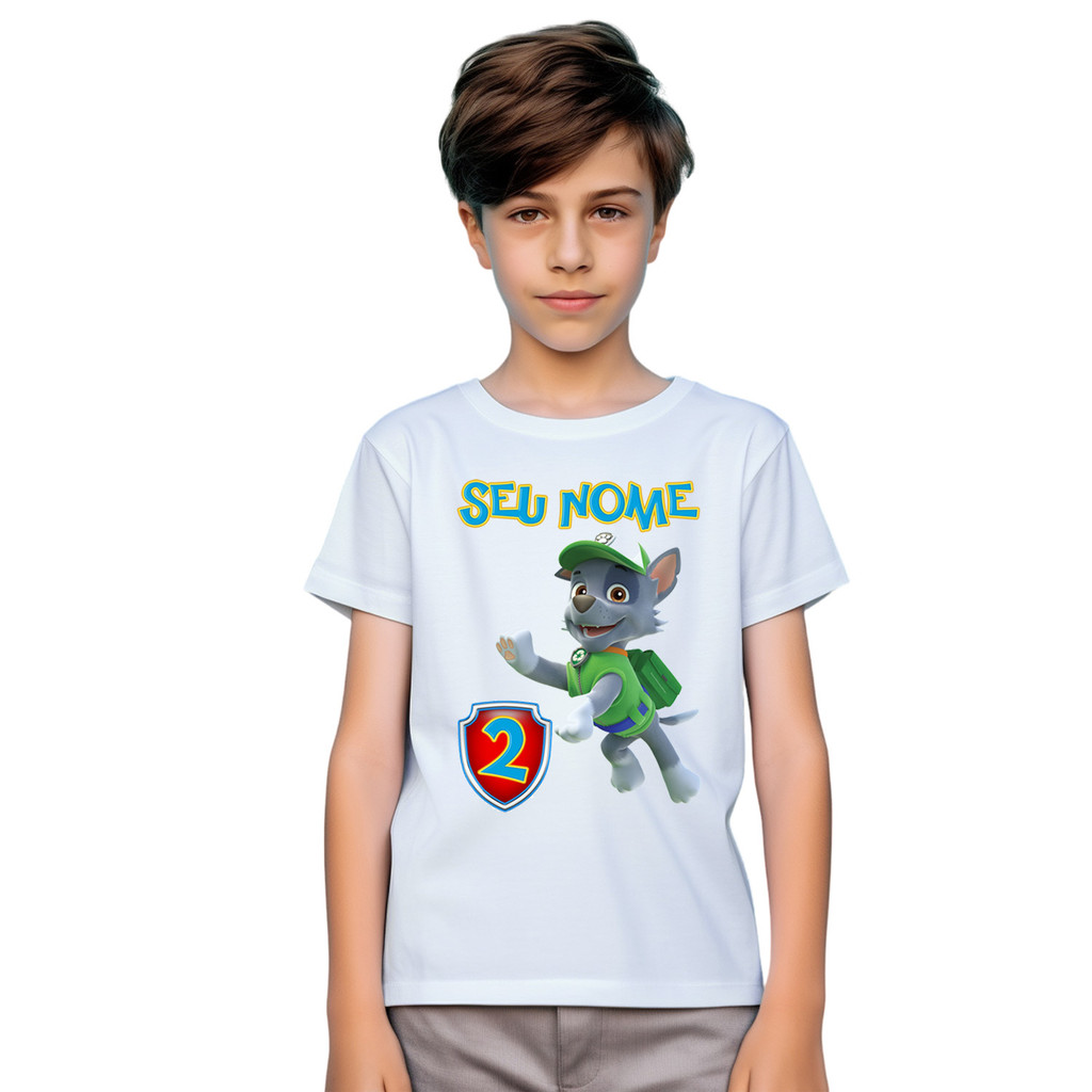 Camiseta Rocky Patrulha Canina Camisa Personalizada Blusa Infantil e Juvenil
