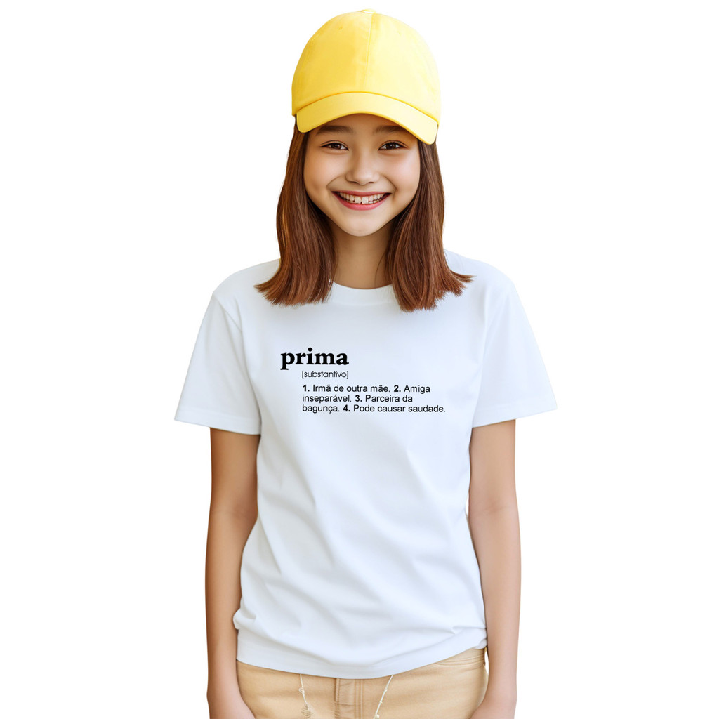 Camiseta Prima Substantivo Camisa Personalizada Blusa Infantil e Juvenil Algodão com Poliéste