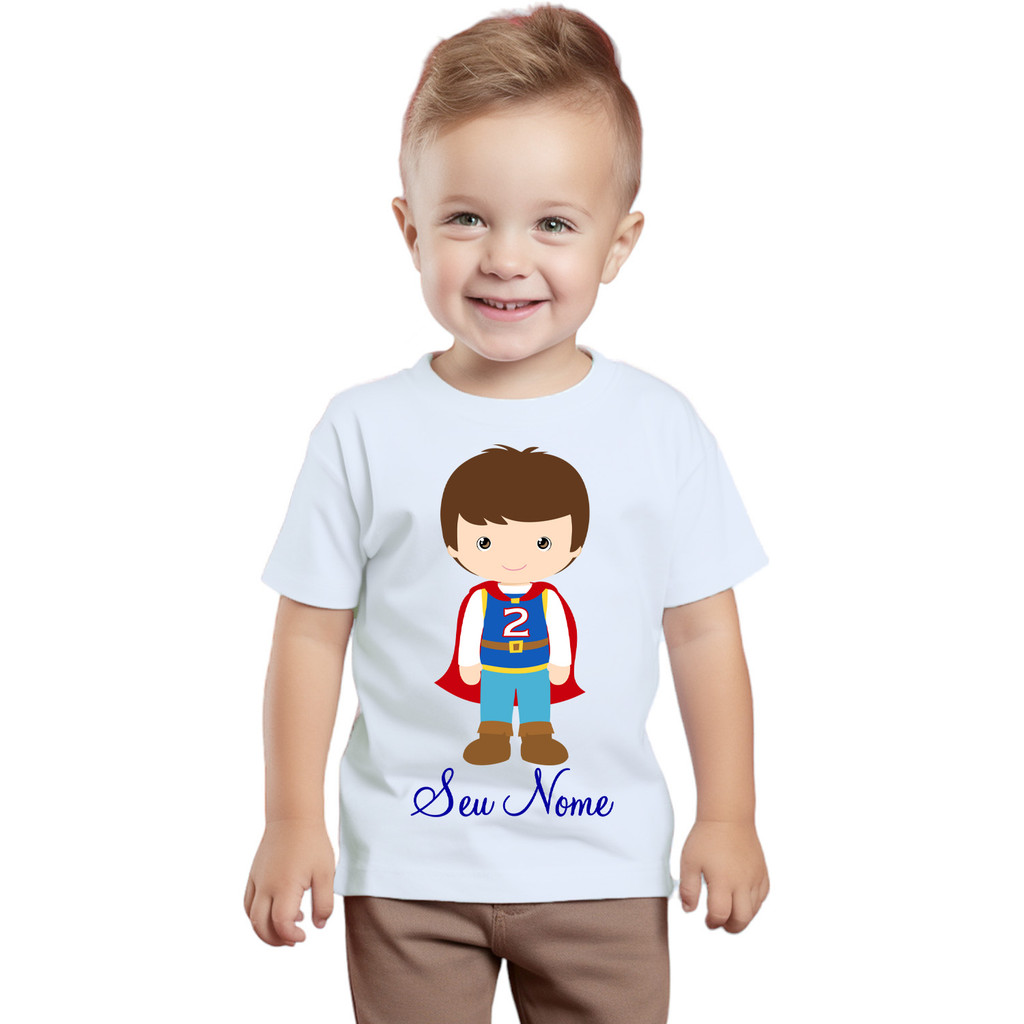 Camiseta Príncipe Capa Vermelha Camisa Personalizada Blusa Infantil e Juvenil