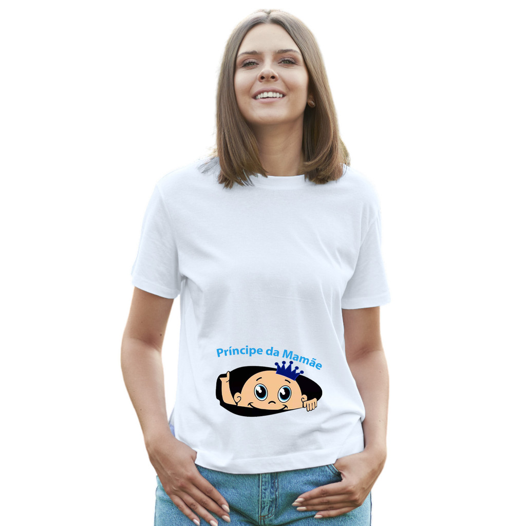 Camiseta Bebê Na Barriga Príncipe Da Mamãe Camisa Personalizada Blusa Adulto