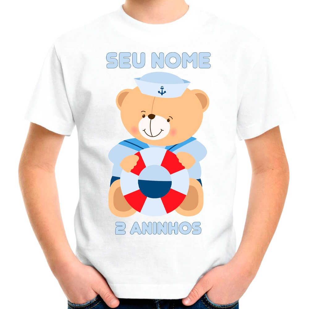 Camiseta Ursinho Marinheiro Boia Camisa Personalizada Adulto e Infantil