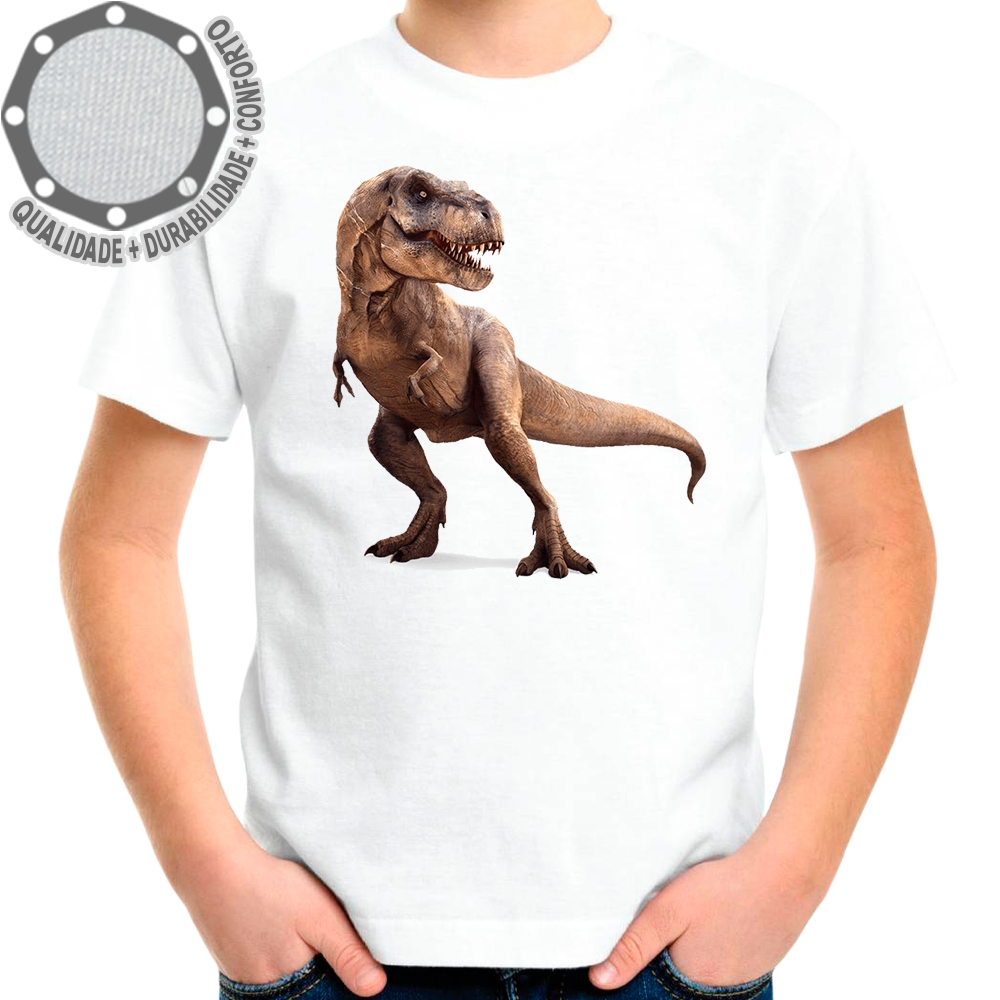 Camiseta Dinossauro Tiranossauro Rex Camisa Personalizada Adulto e Infantil