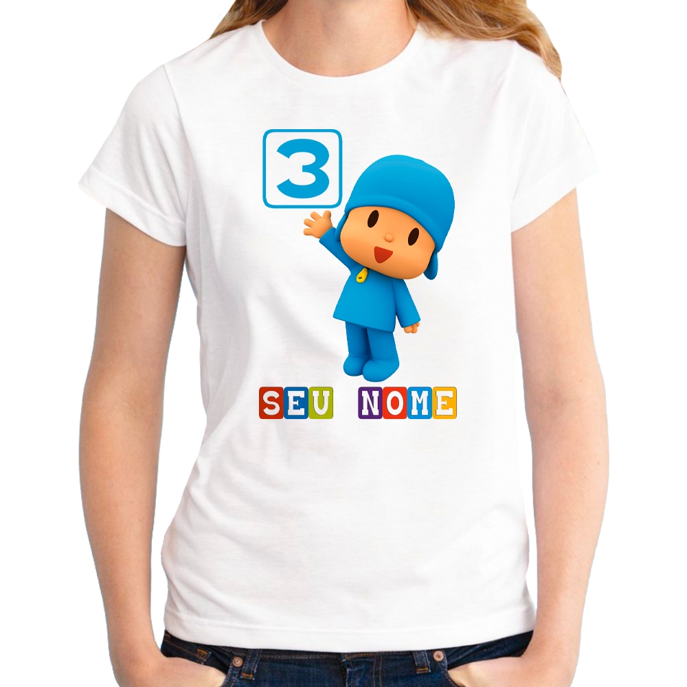 Detalhes do Camiseta Pocoyo Feliz Camisa Personalizada Adulto e Infantil