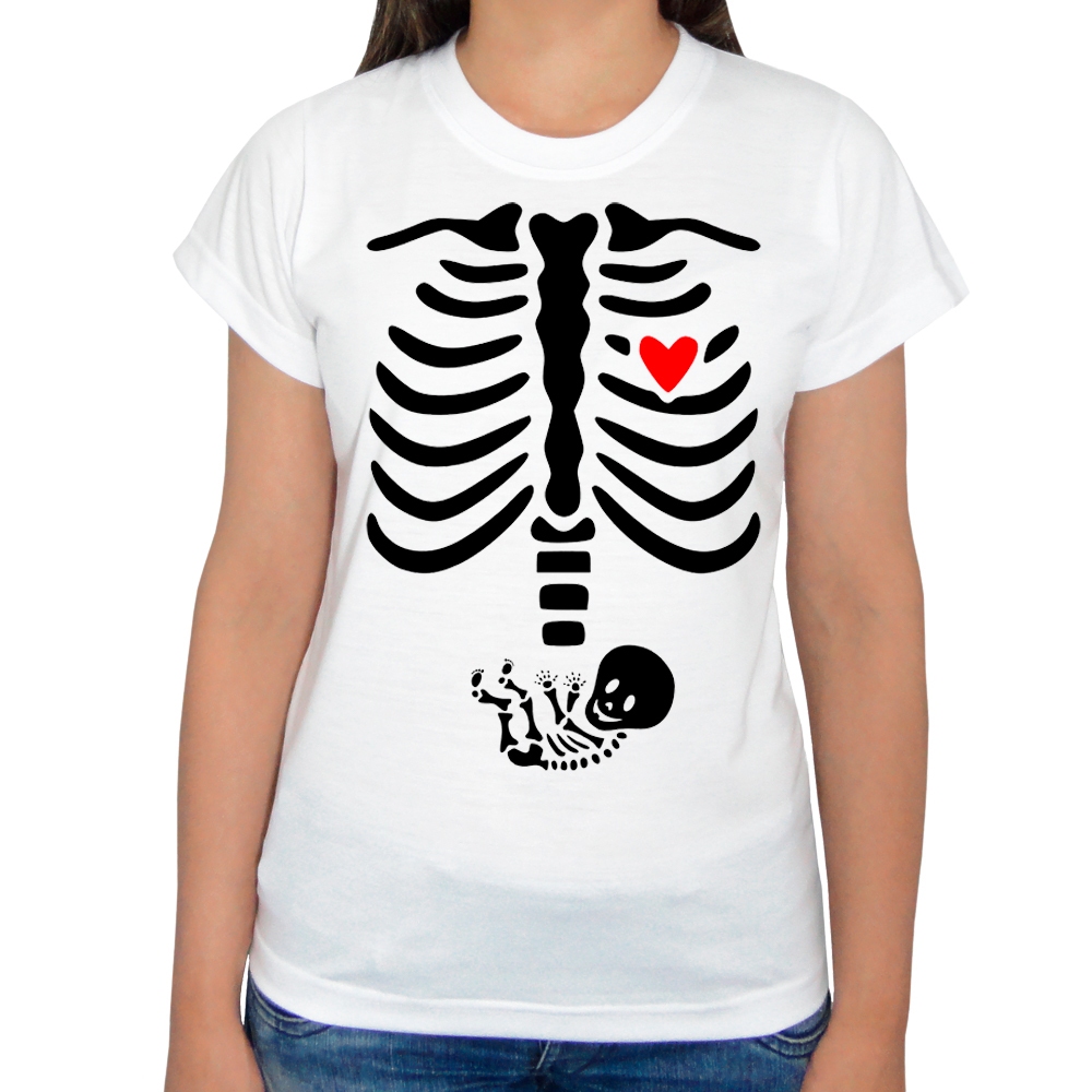 Camiseta Esqueleto Raio X Gestante Grávida Camisa Personalizada Adulto e Infantil