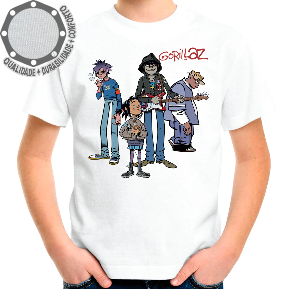 Camiseta Gorillaz Personagens Camisa Personalizada Adulto e Infantil em Oferta na Shopee