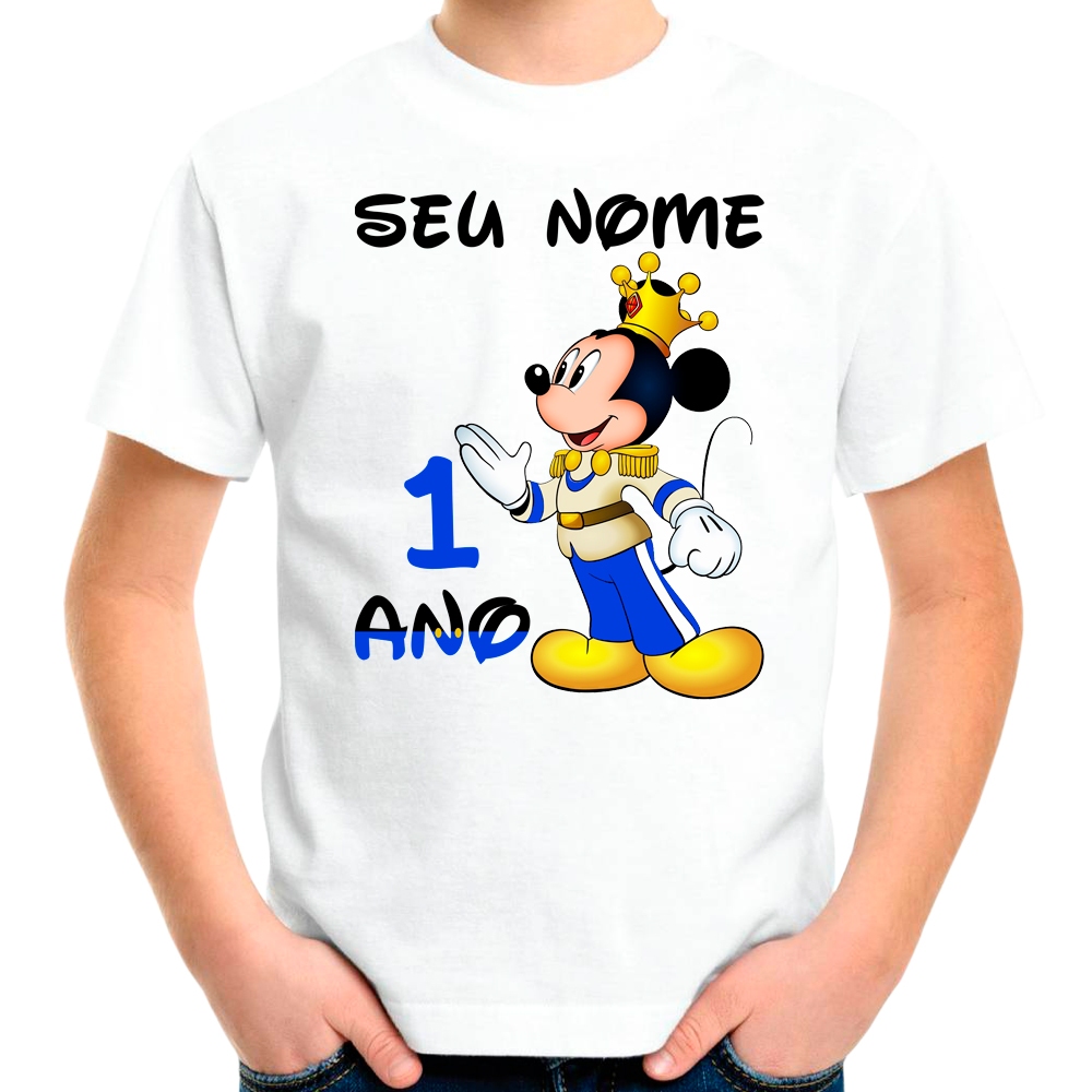 Camiseta Mickey Mouse Realeza Príncipe Idades Camisa Personalizada Adulto e Infantil