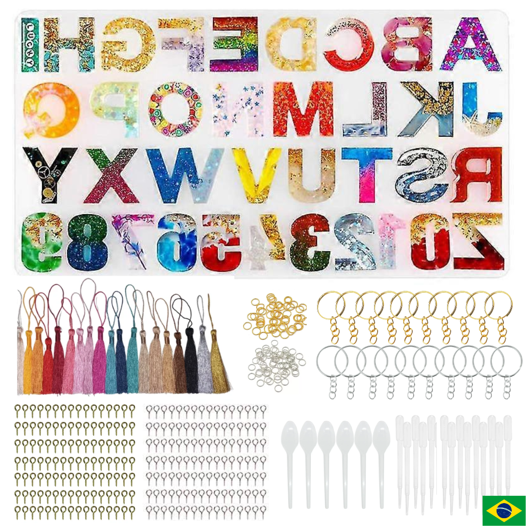 162 peças Kit iniciante artesanato resina epóxi molde de silicone letra alfabeto chaveiro decoração