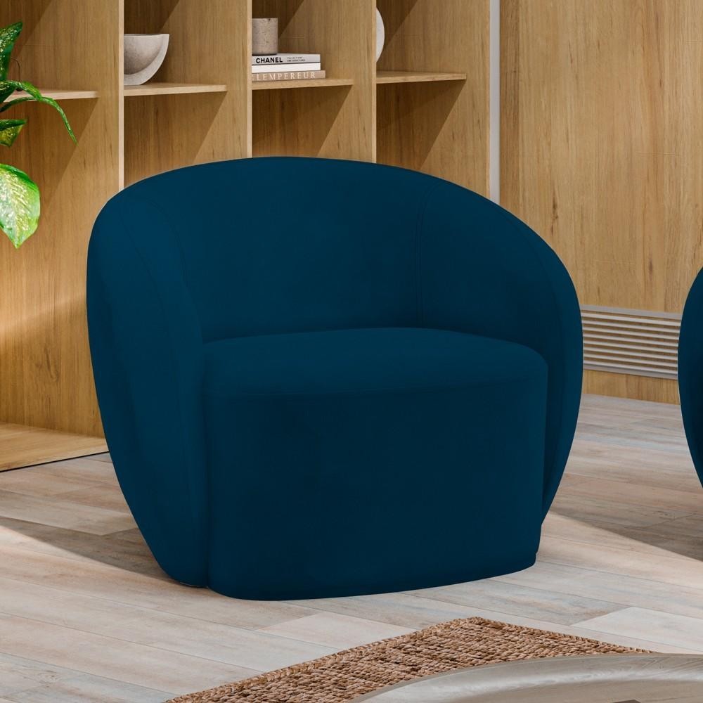 Poltrona para Sala de Estar Giratória Orgânica Garbin K04 Veludo Azul Marinho - Mpozenato