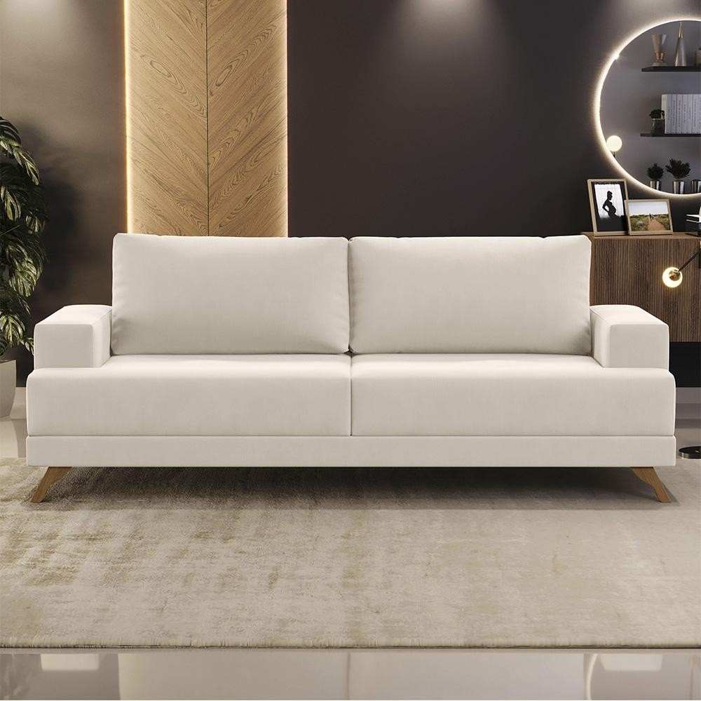 Sofá 180cm 3 Lugares Pés Curvos Santi Suede D05 Bege - Mpozenato em Oferta na Shopee