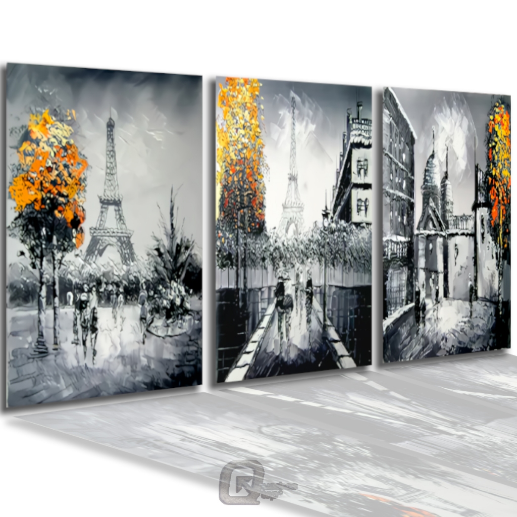 Quadro Decorativo Moderno Para Parede Paisagem Cidade Londres Preta e Branca Tons em Gold Abstrato