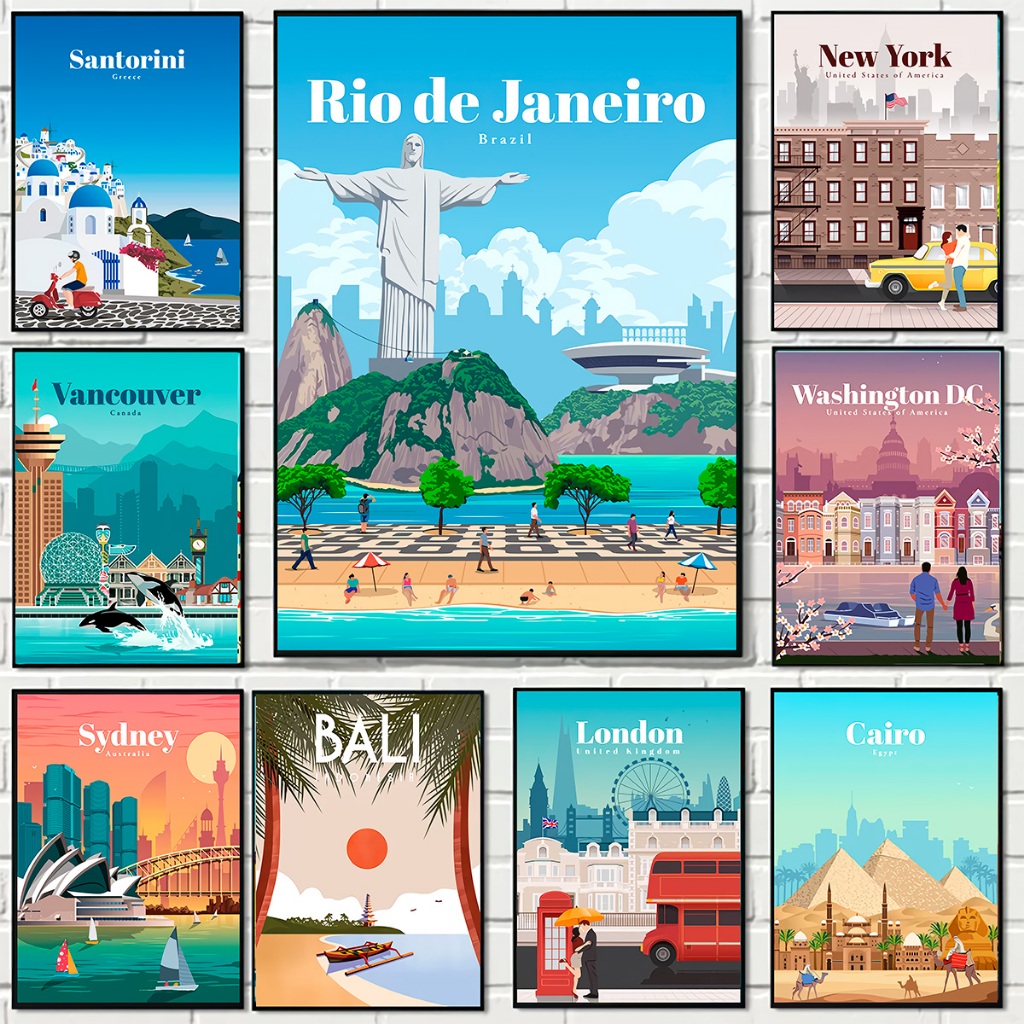 Quadro Moderno Viagens Cidades e Países França Londres Rio de Janeiro 1 Peça