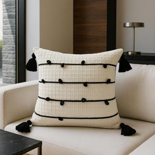 Capa de Almofada Boho Macramê Trançado 45x45 - Artesanal em Algodão Preto para Sofá e Cama em Oferta na Shopee