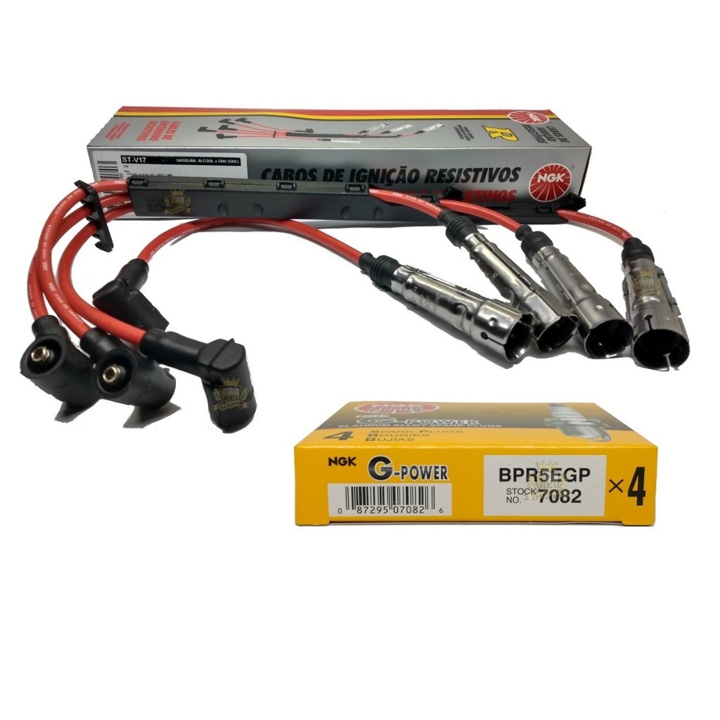 Kit Cabo E Jogo De Velas Gpower Gol 1.0 8v At Mi Gasolina Desde 97 Ngk Stv17 + Bpr5egp